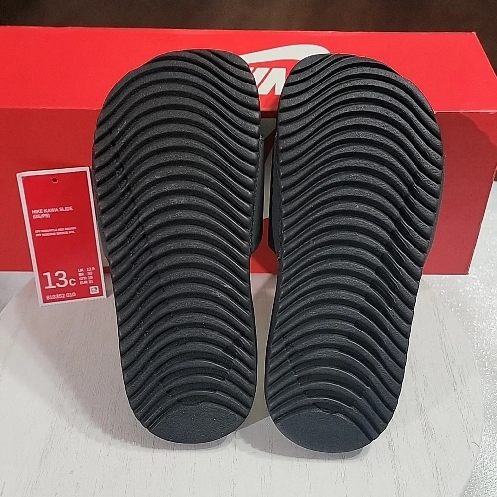 Nike Kawa Slide Black Mint Bronze Girls Size 13 New